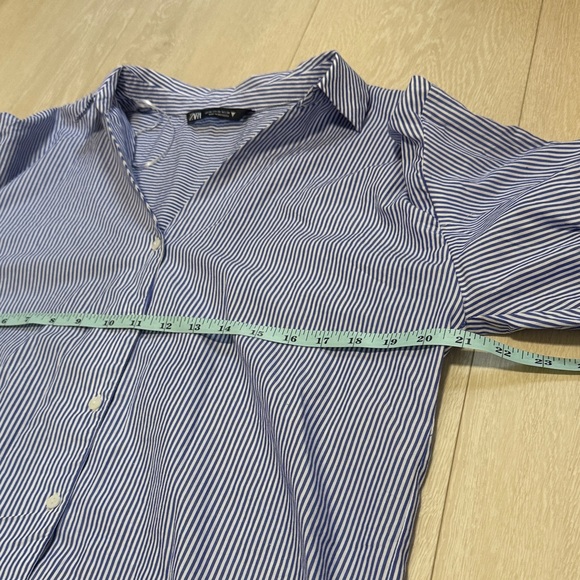 Zara Women's Blue Striped Button Down Puffed Sleeve Shirt - Picture 5 of 8